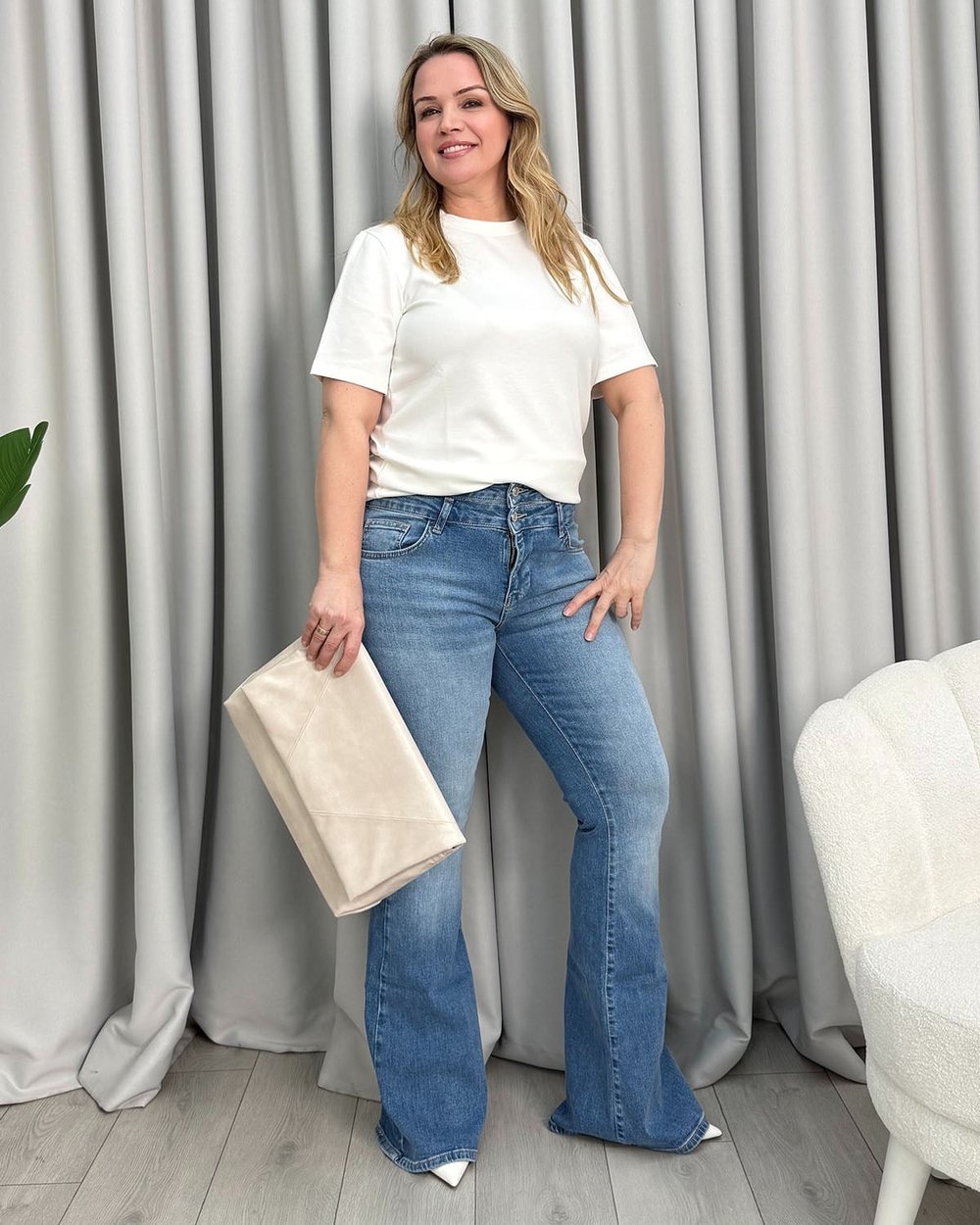 Andrea Çift Düğmeli Kot Pantolon Mavi