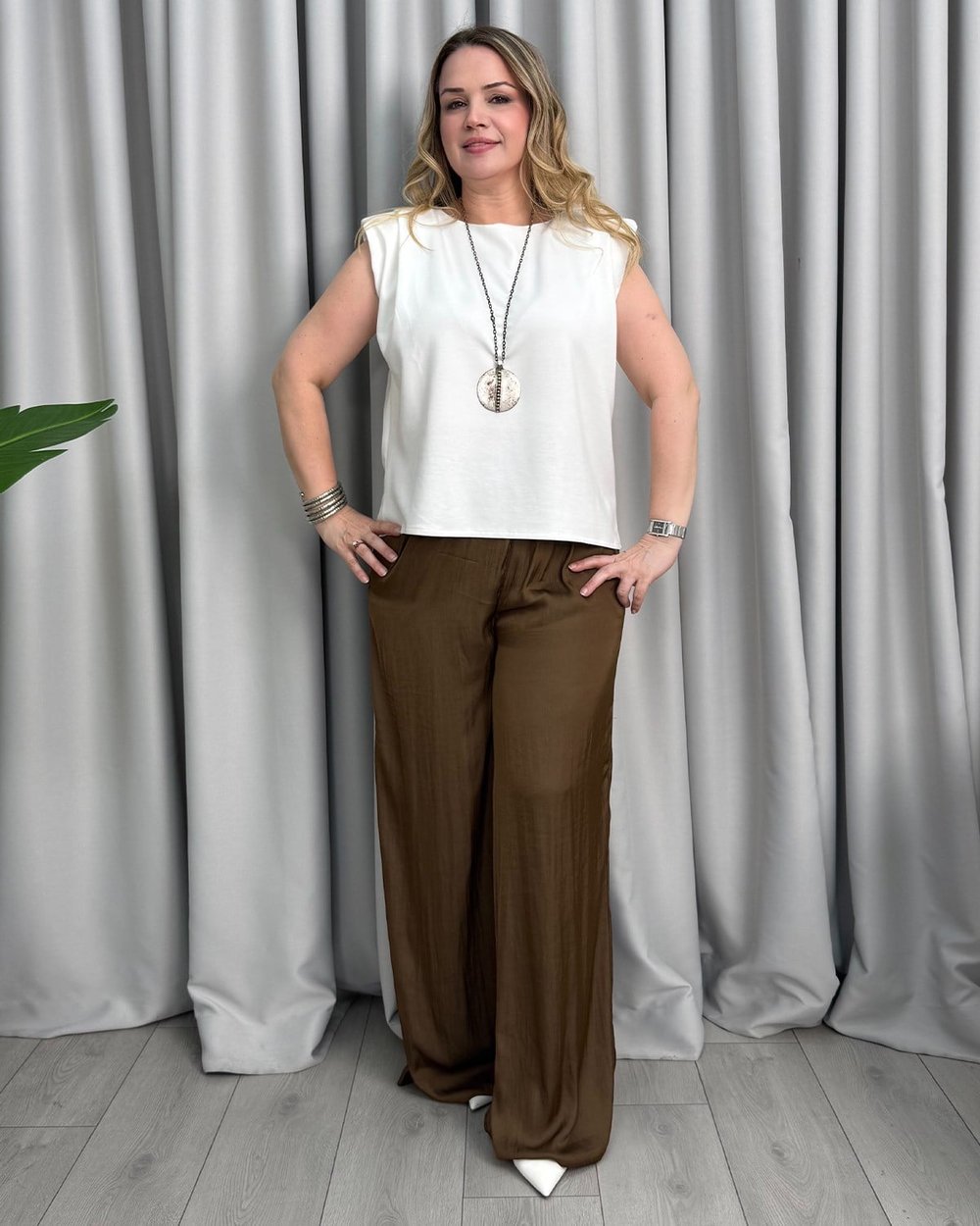 Diana İpek Saten Pantolon Kahve