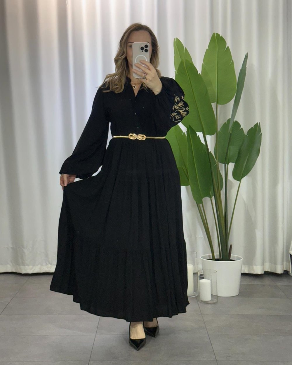 Lina Nakışlı Elbise Siyah