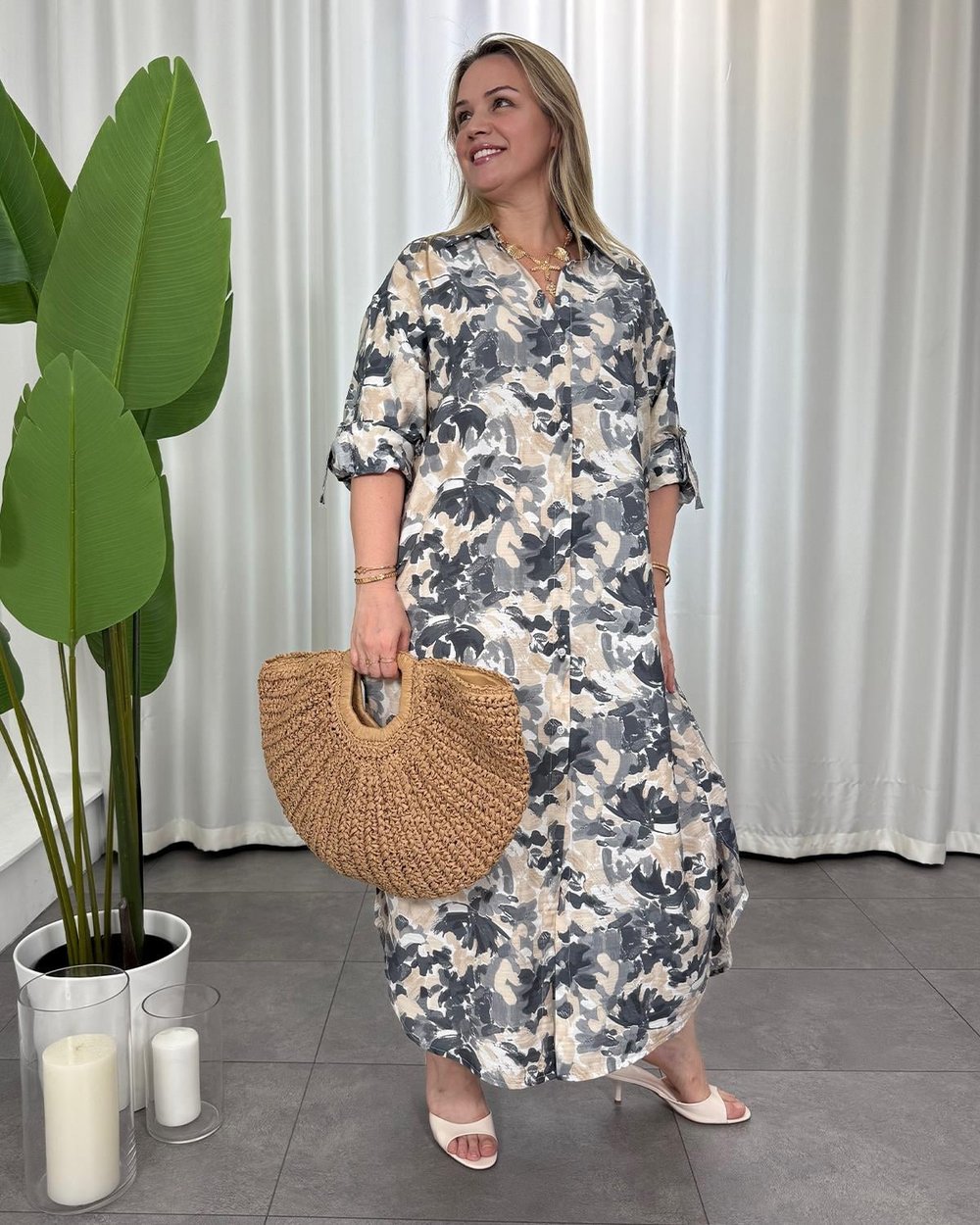 Matilda Gömlek Elbise Siyah Bej