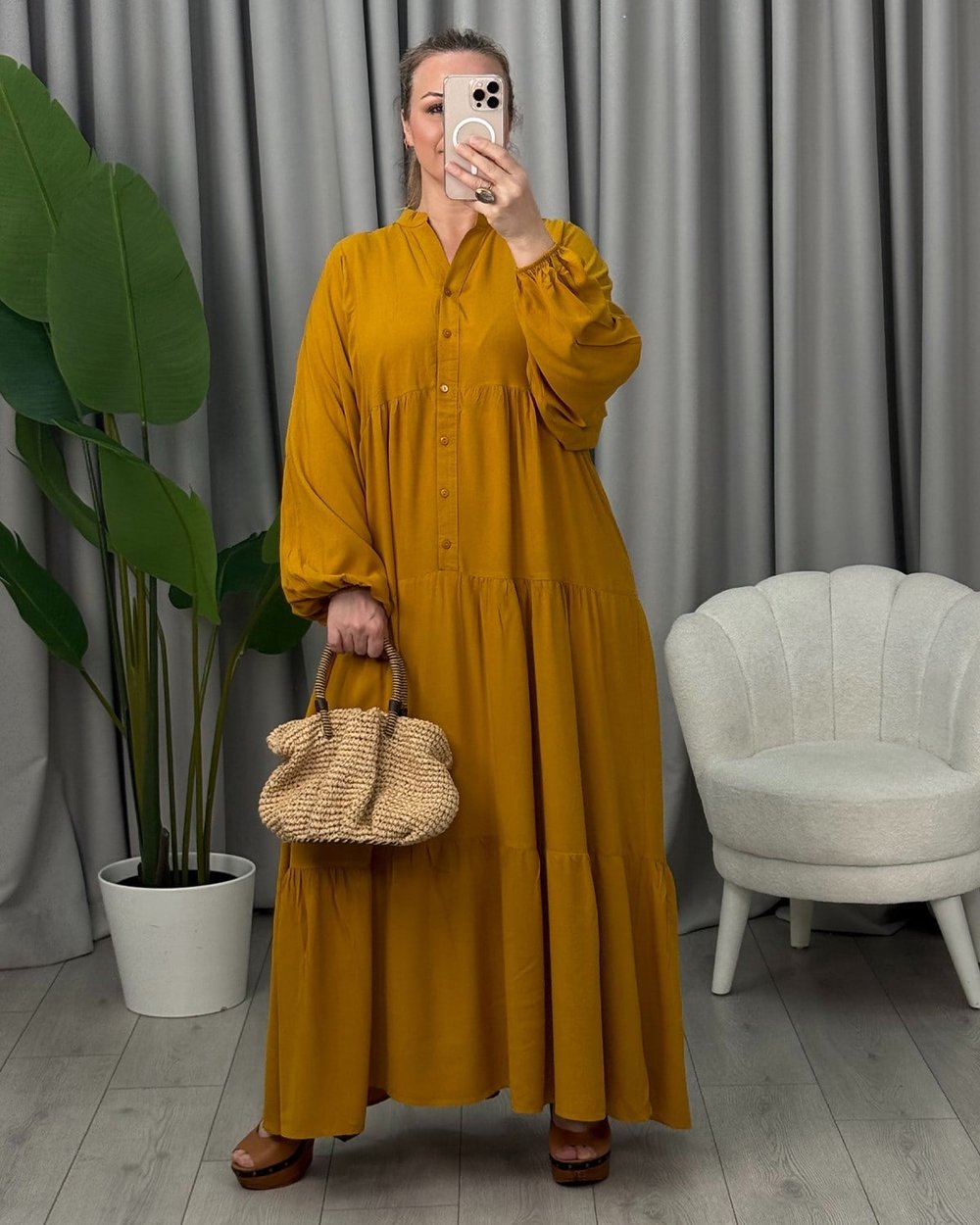Melis Basic Elbise Hardal