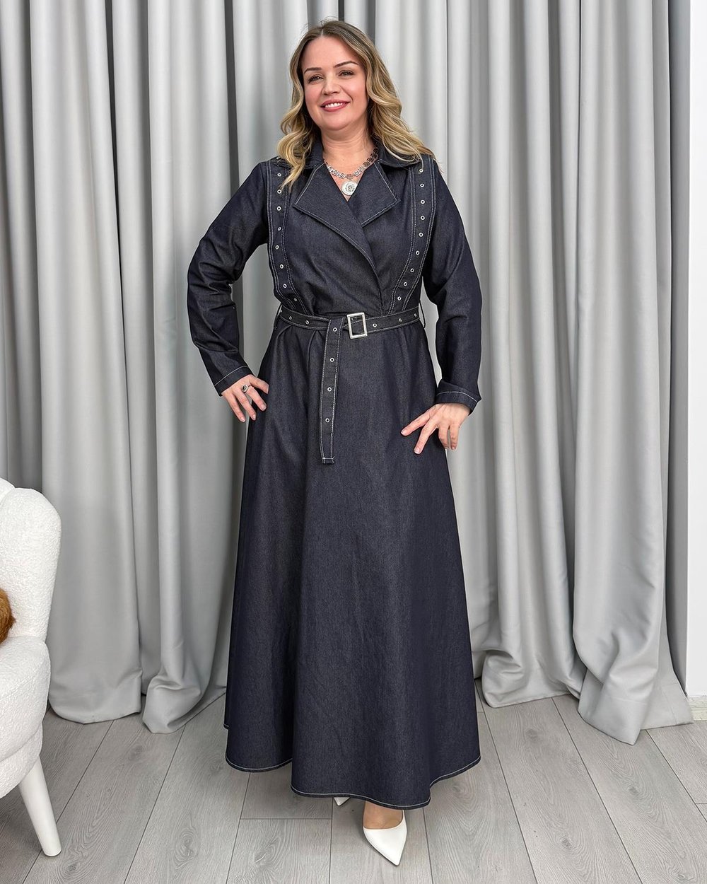 Merlin Denim Elbise Lacivert