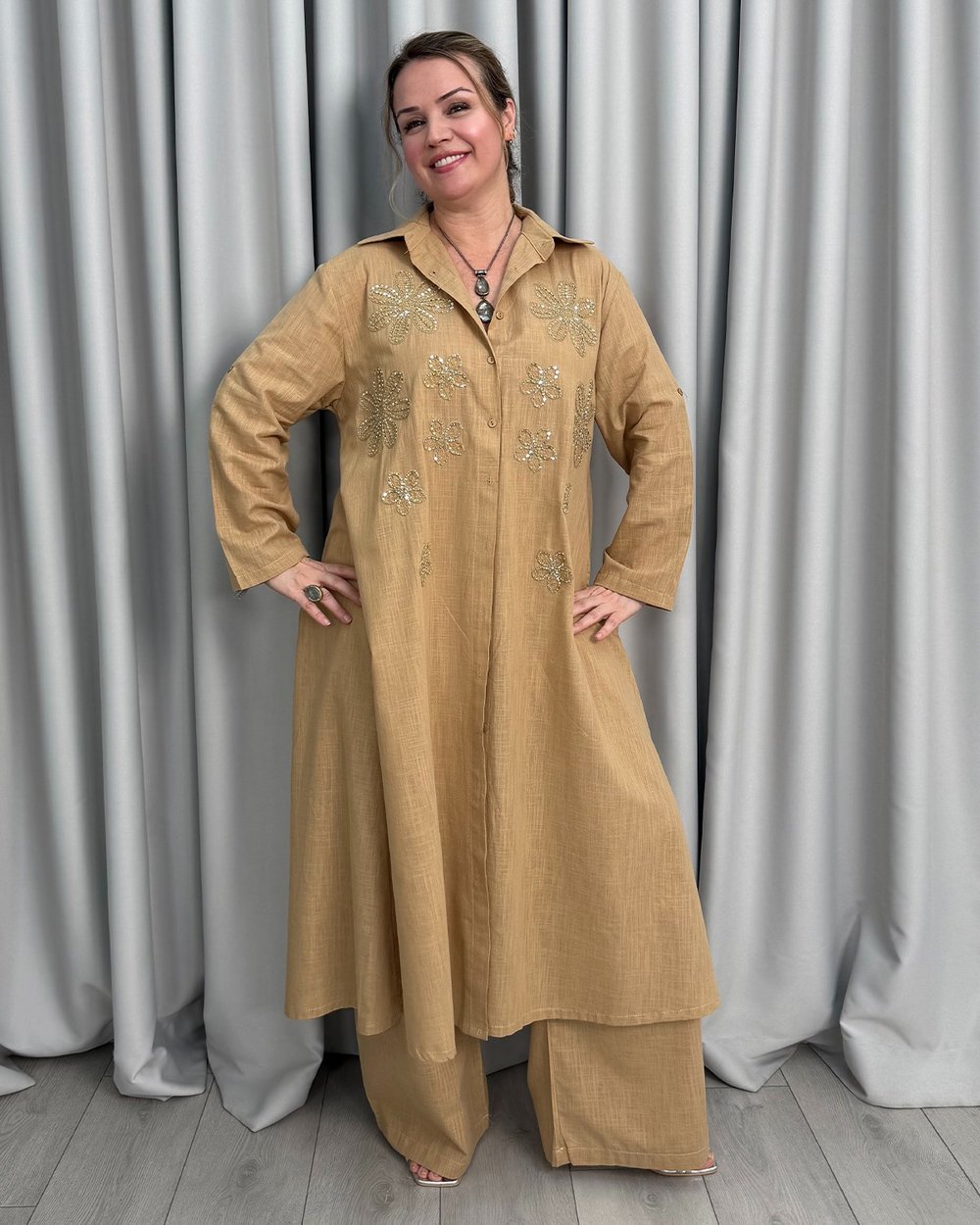 Mina Nakışlı Takım Hardal