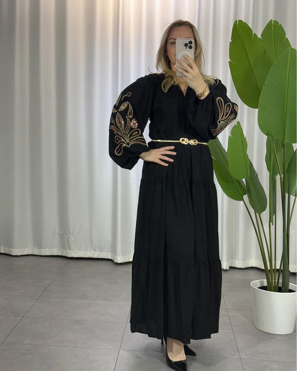 Premium Payet Detaylı Elbise Siyah