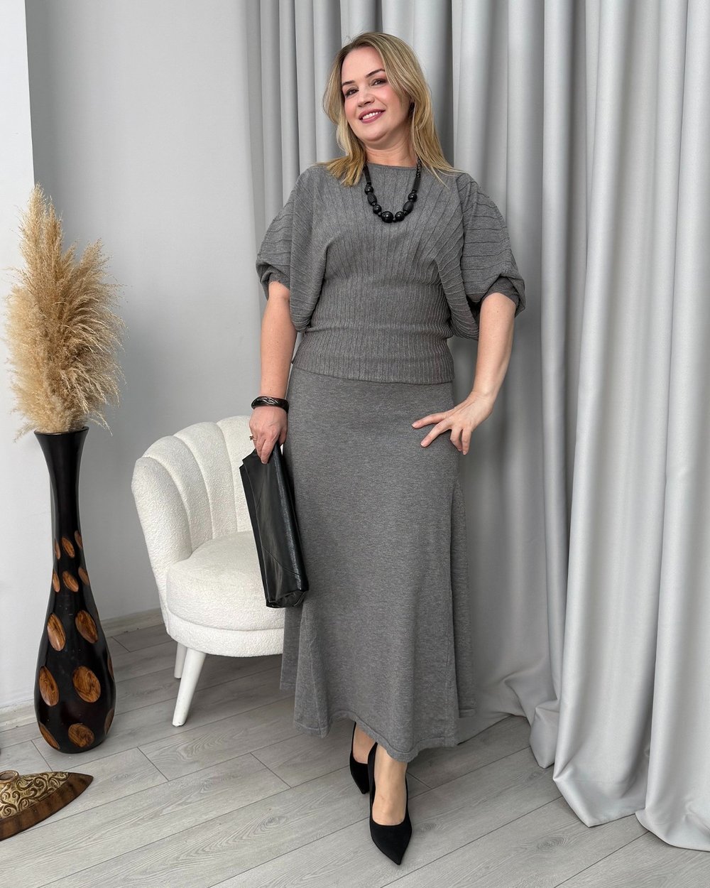 Talina Triko Takım Gri