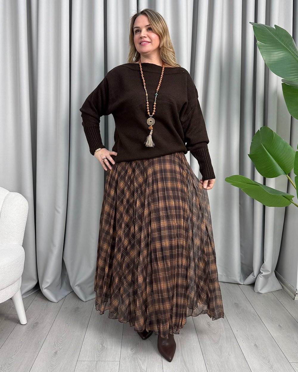 Tamara Pileli Etek Kahve