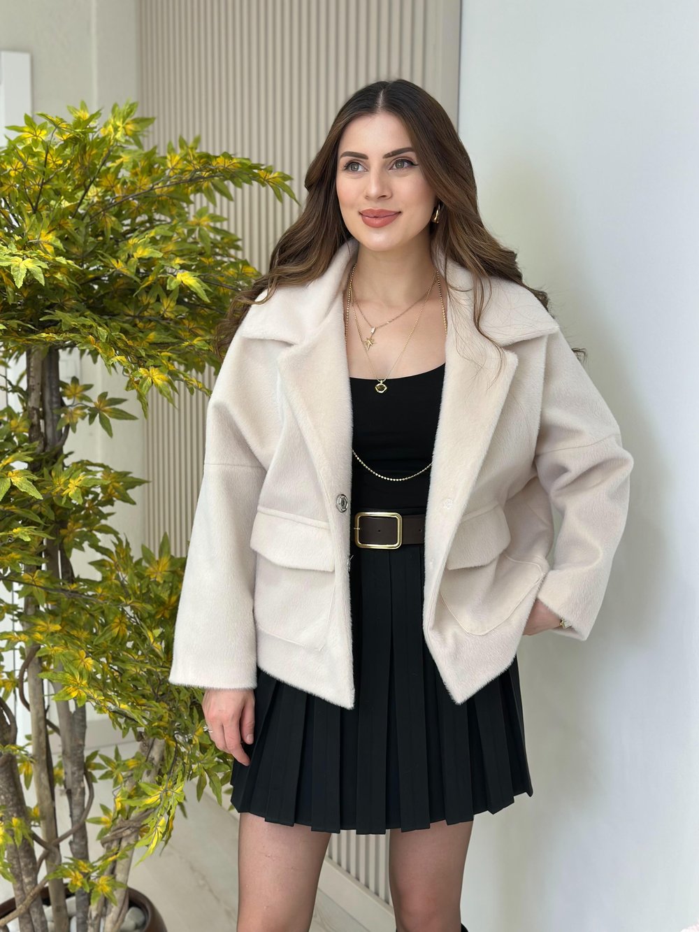 Angora Çıtçıt Detaylı Cepli Mont Ekru