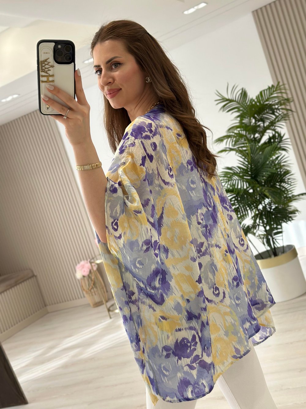 Bambu Mavi Sarı Desenli Kimono 