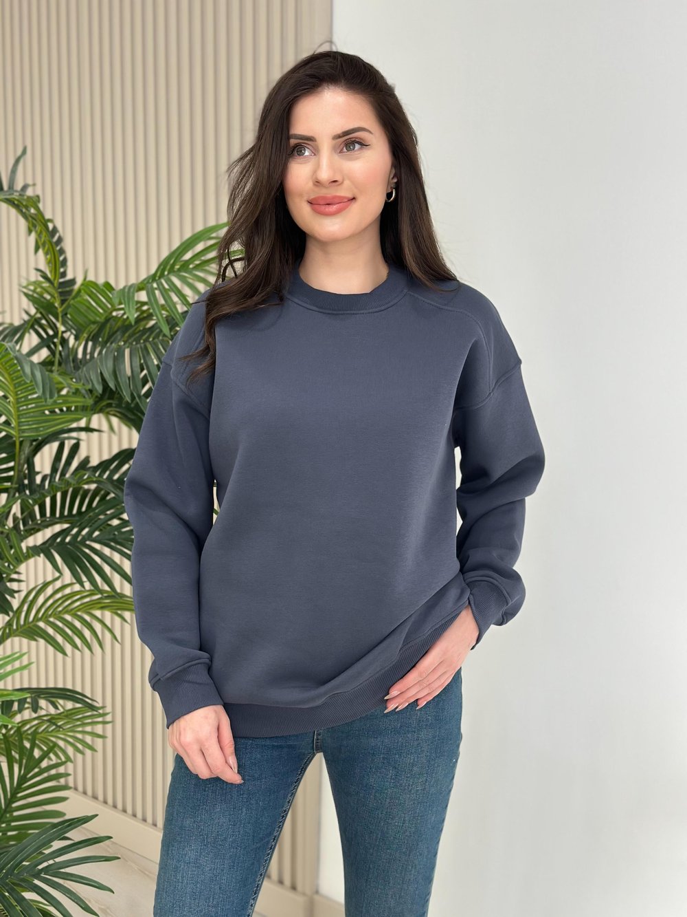 Basıc Sıfır Yaka Sweatshirt Antrasit