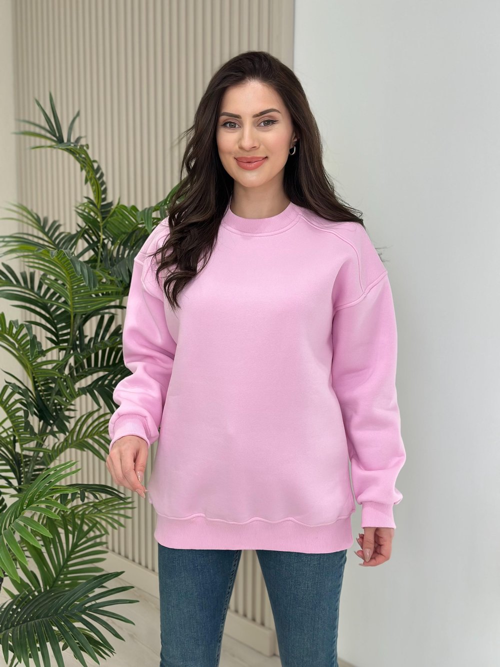 Basıc Sıfır Yaka Sweatshirt Pembe