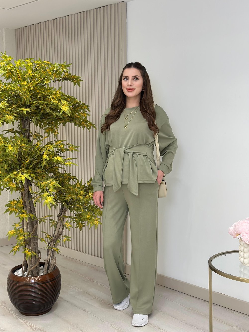 Beli Bağlamalı Modal Kumaş Takım Mint Yeşil