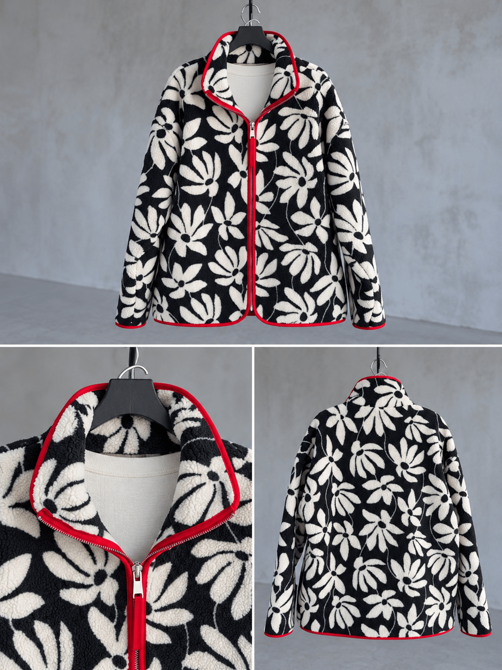 Çiçek Desenli Polar Sweatshirt