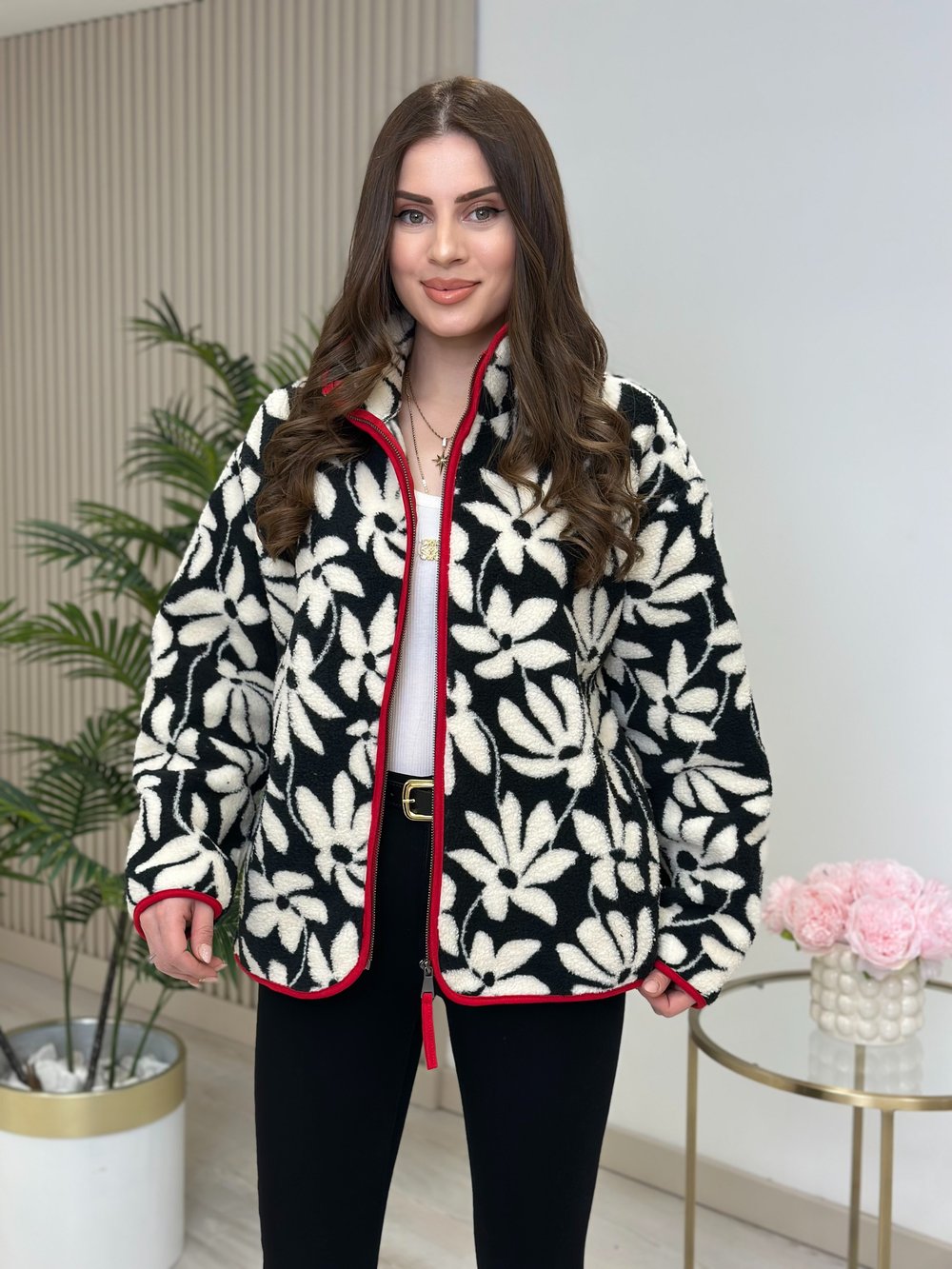 Çiçek Desenli Polar Sweatshirt