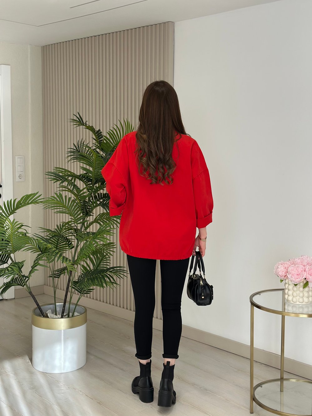 Çıtçıtlı Oversıze Gabardin Ceket Kırmızı