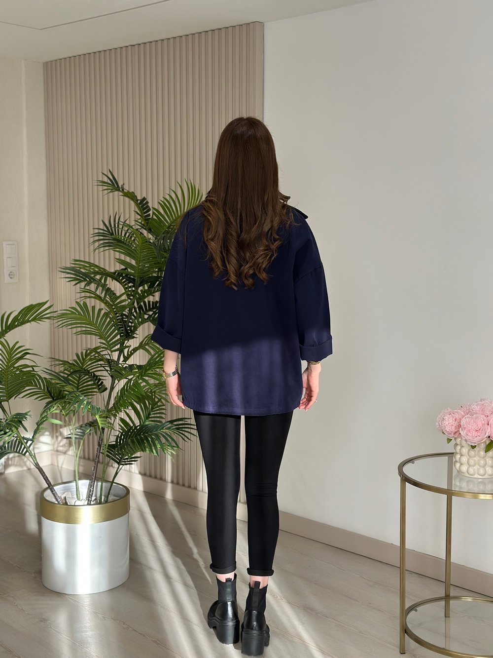 Çıtçıtlı Oversıze Gabardin Ceket Lacivert