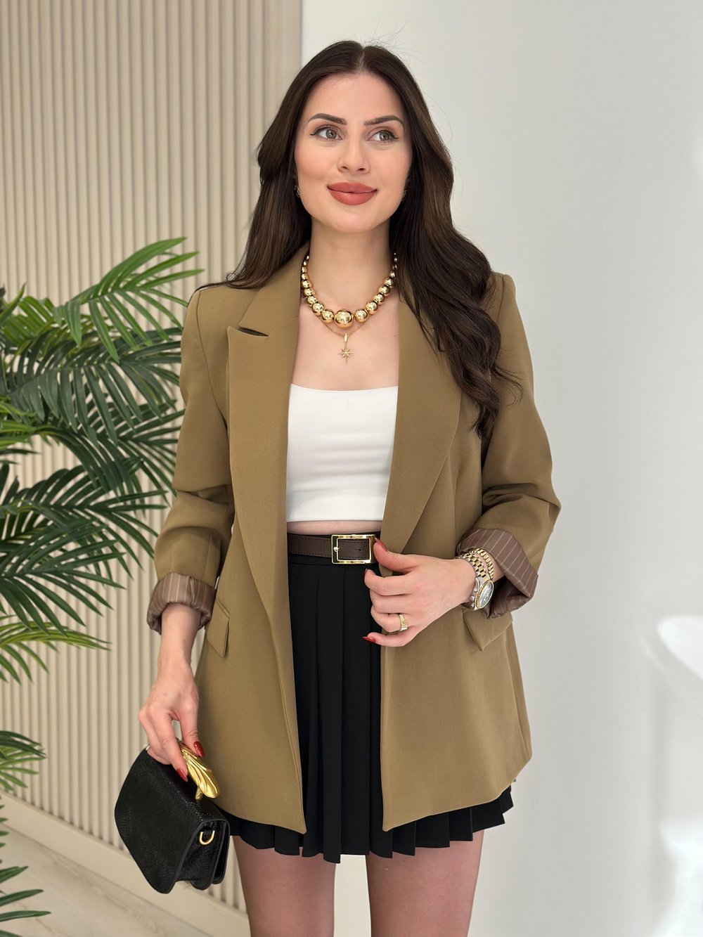 Çizgili Astarlı Blazer Ceket Yeşil