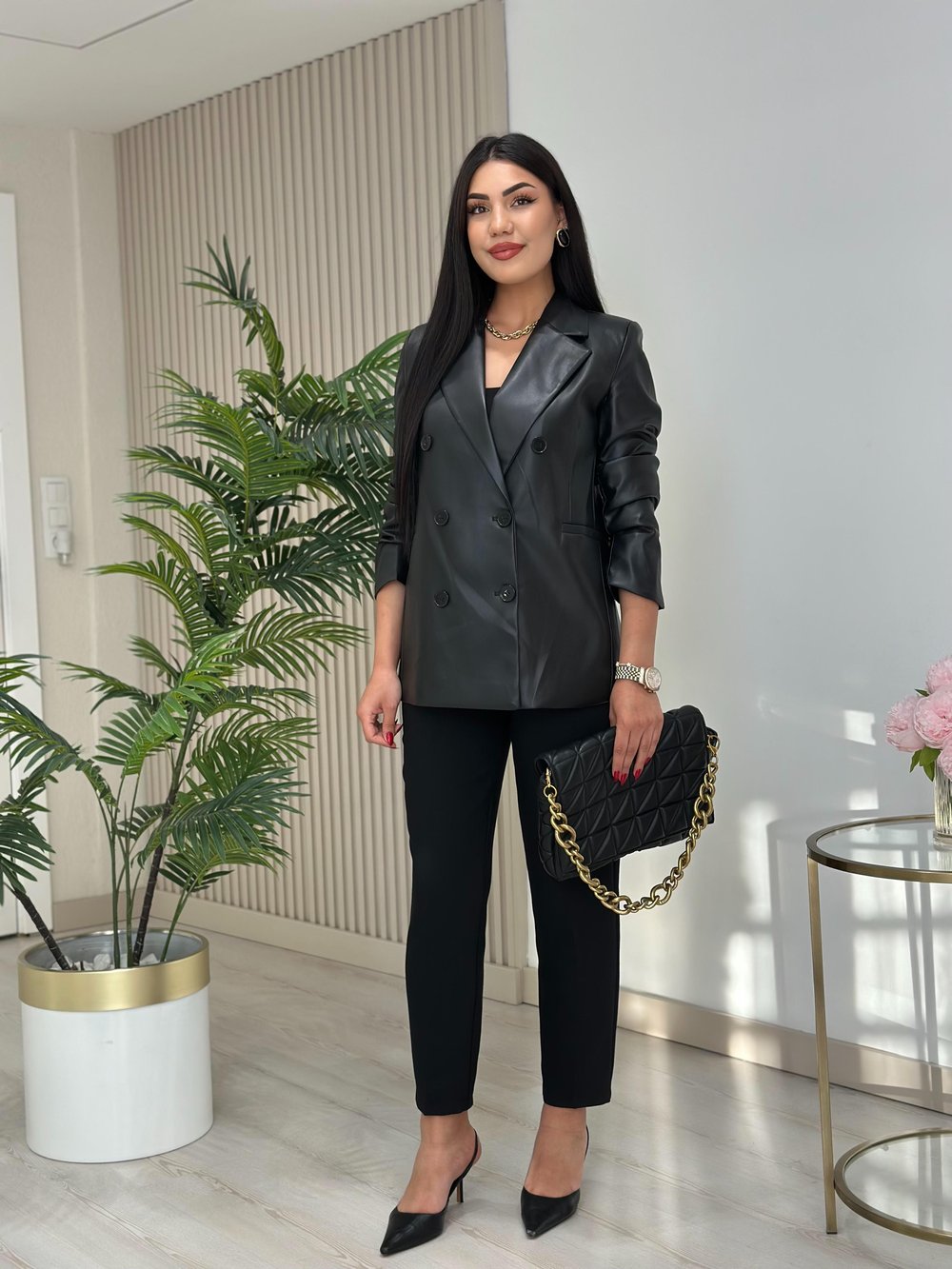 Deri Blazer Ceket Siyah