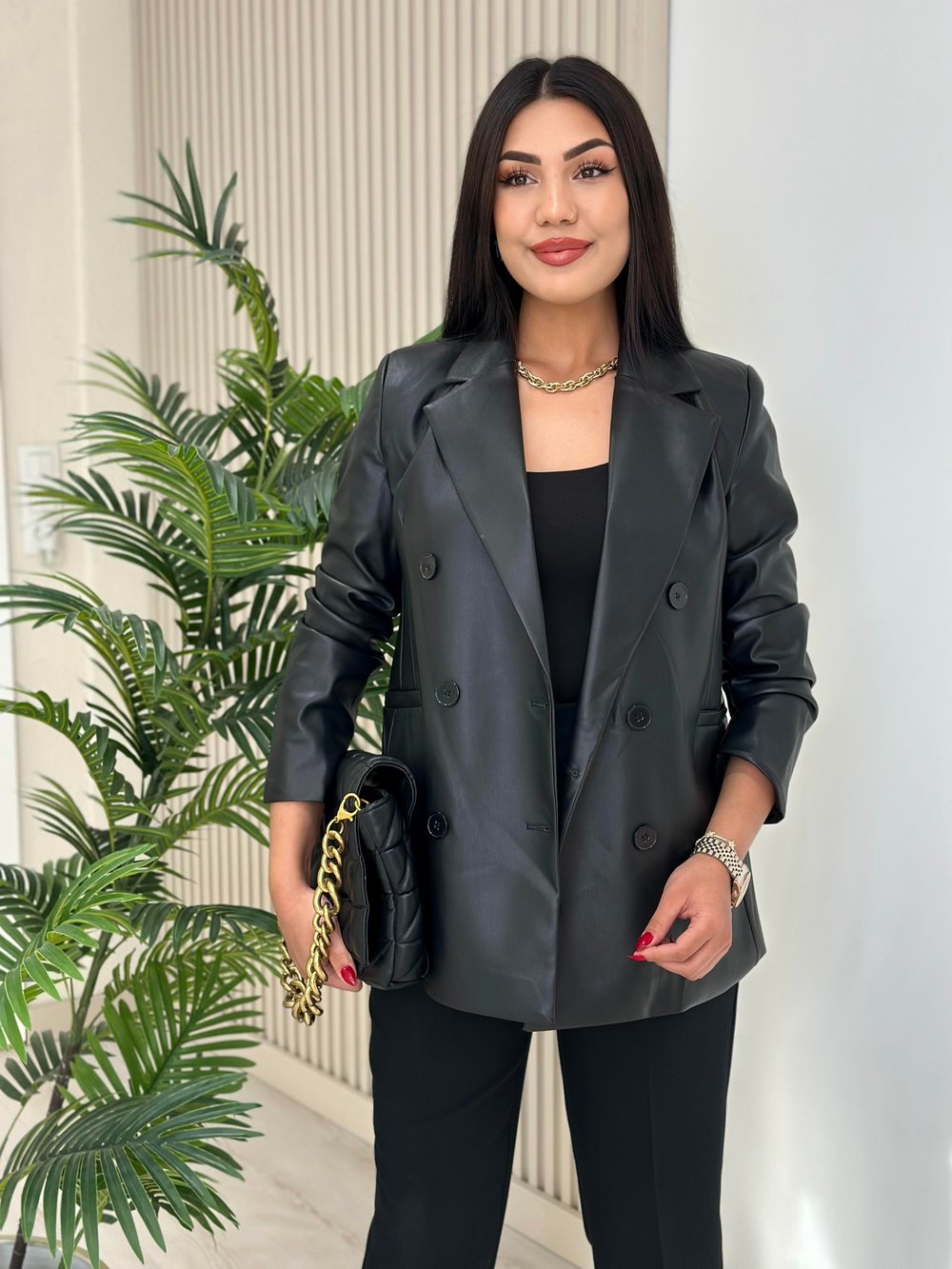 Deri Blazer Ceket Siyah
