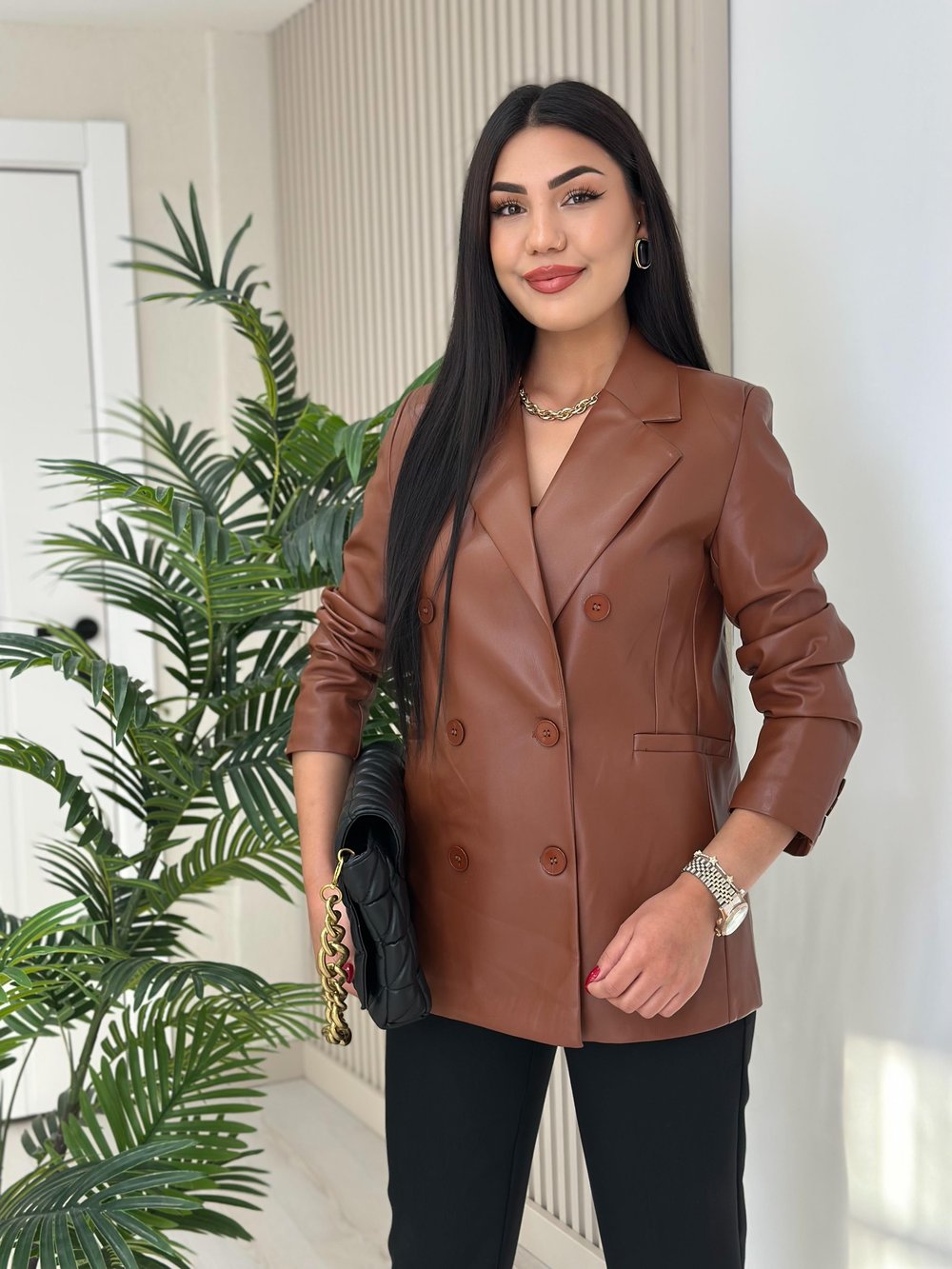 Deri Blazer Ceket Taba