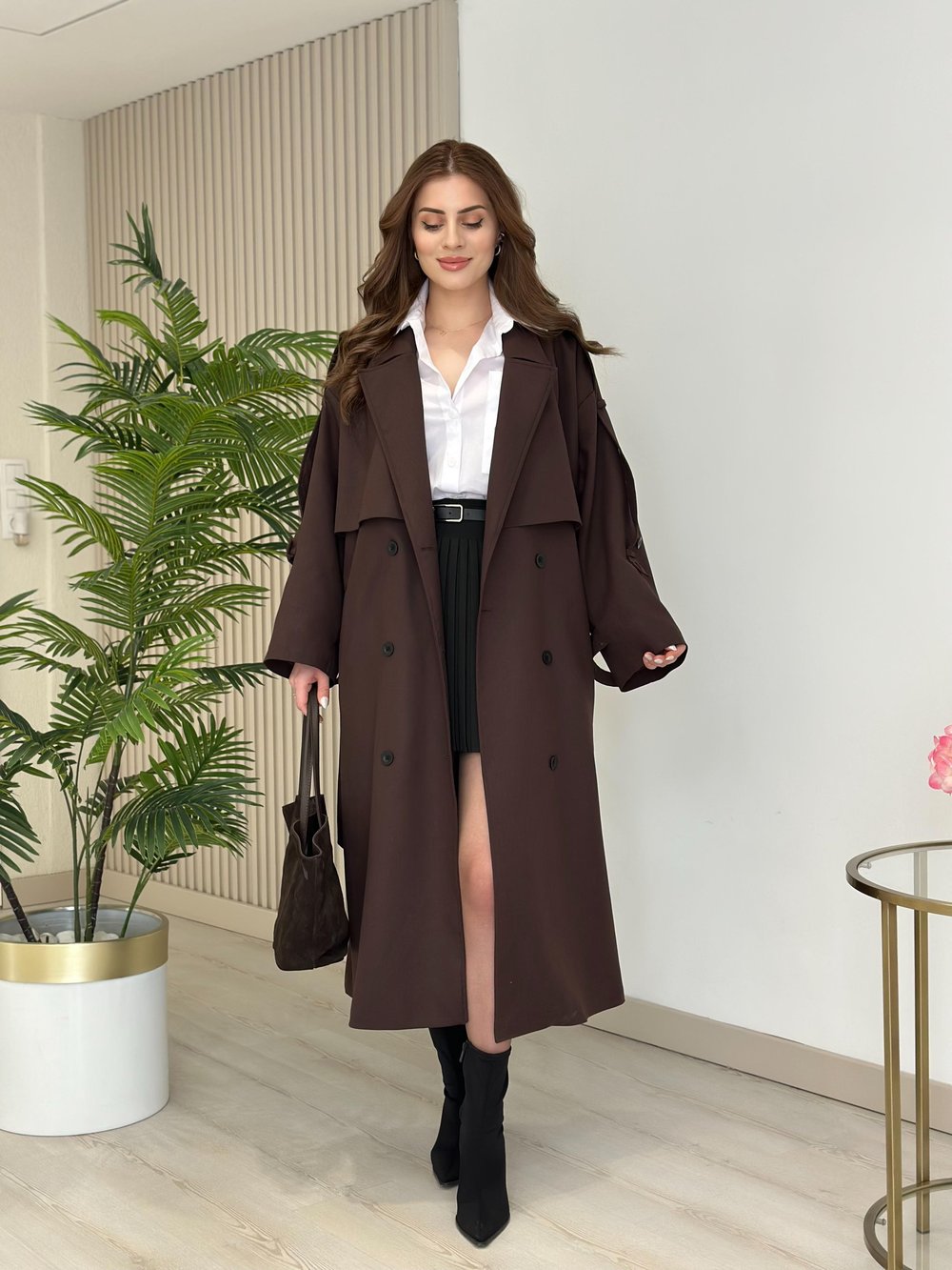 Gabardin Kumaş Premium Trençkot Acı Kahve