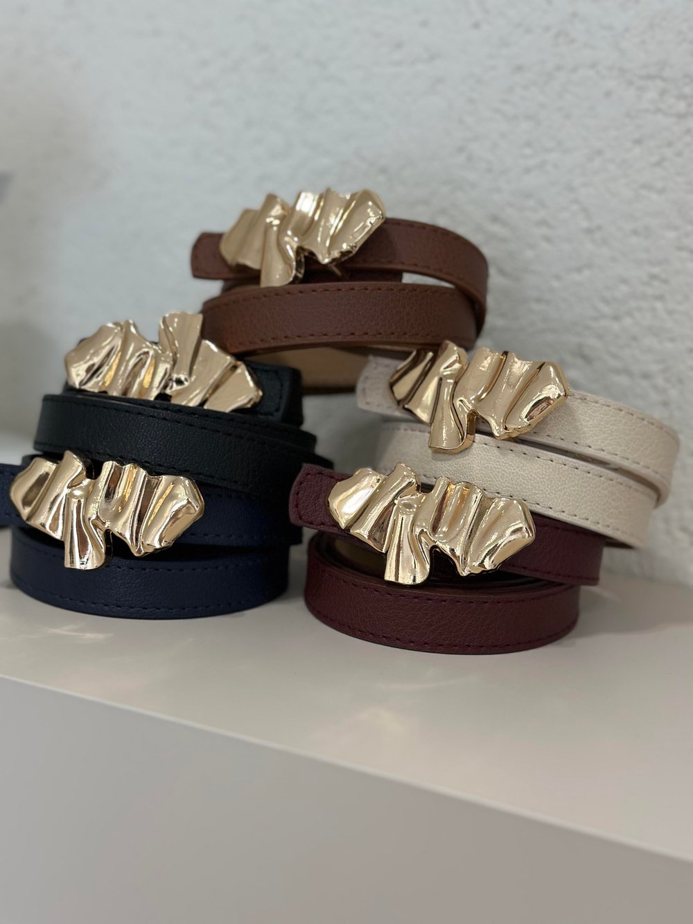 Gold Ayna Tokalı Kemer Bej