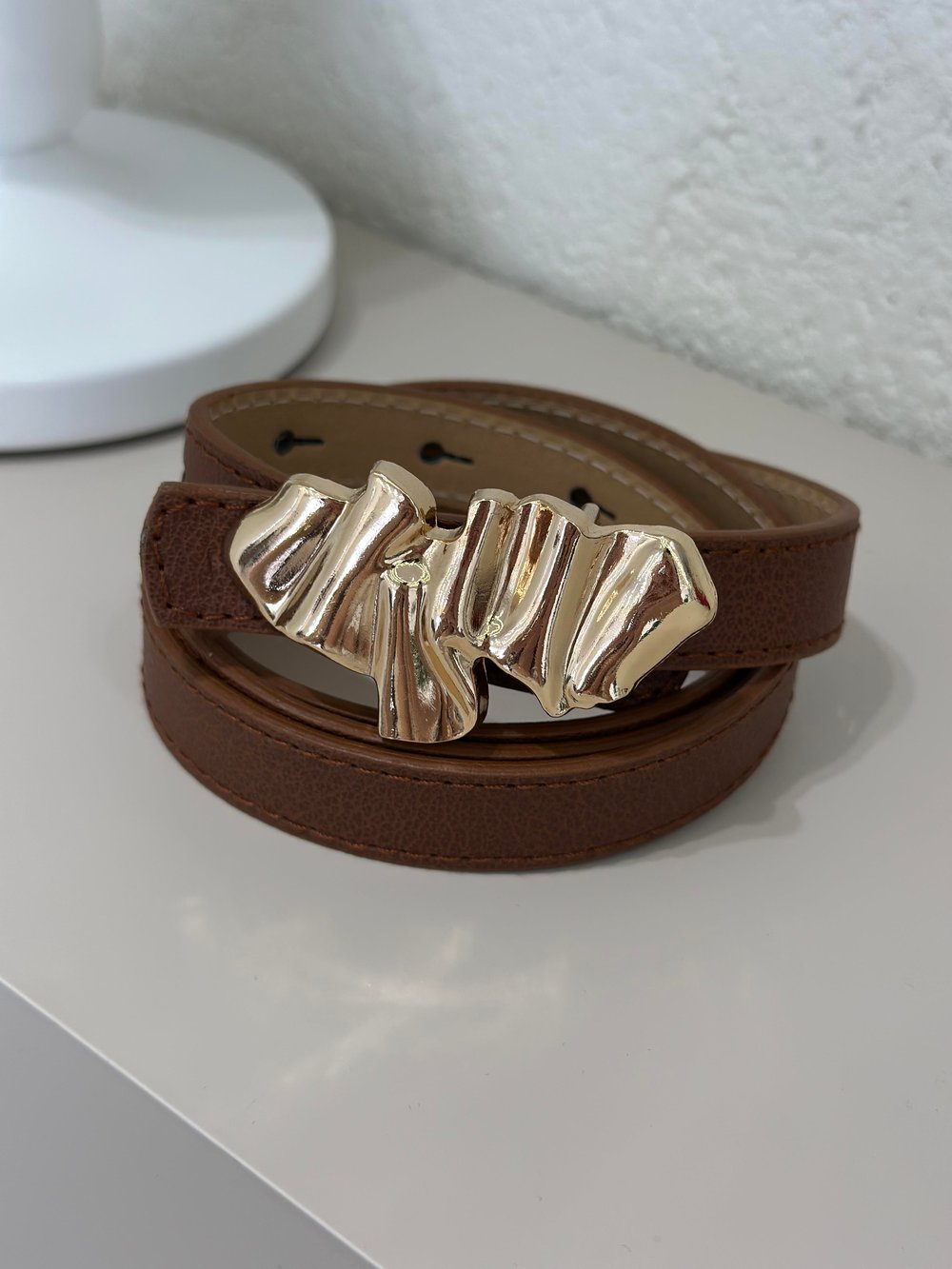 Gold Ayna Tokalı Kemer Taba