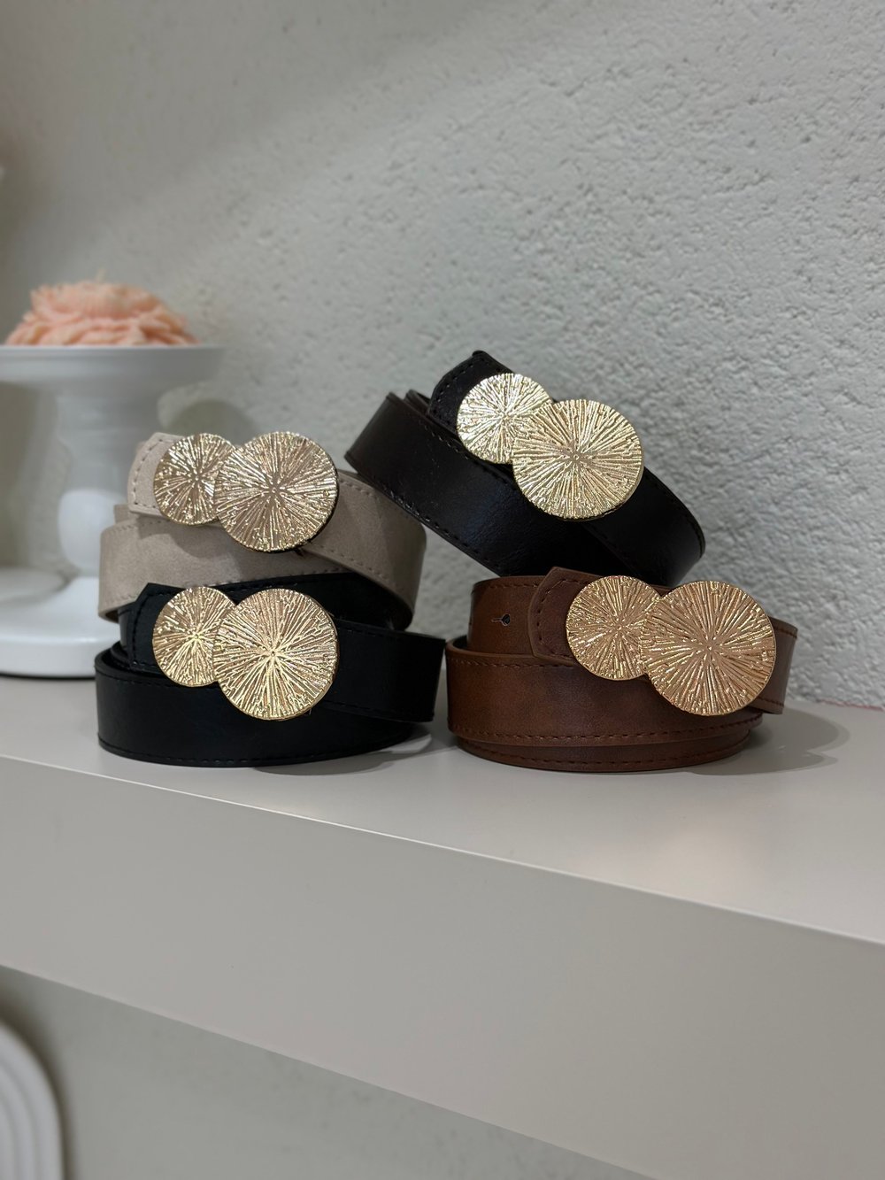 Gold Daire Tokalı Kemer Bej