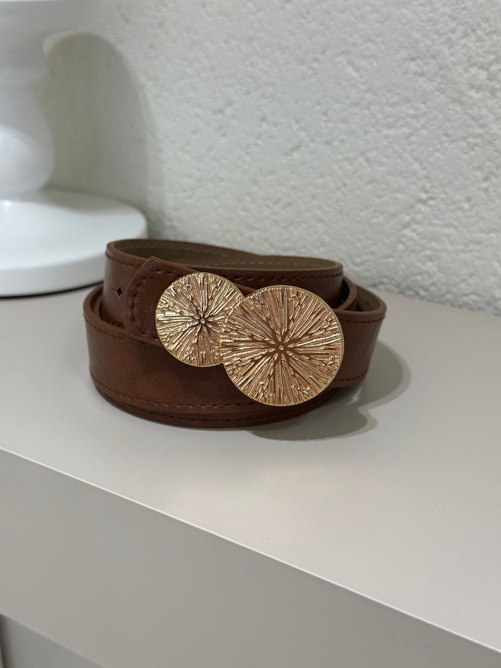 Gold Daire Tokalı Kemer Taba