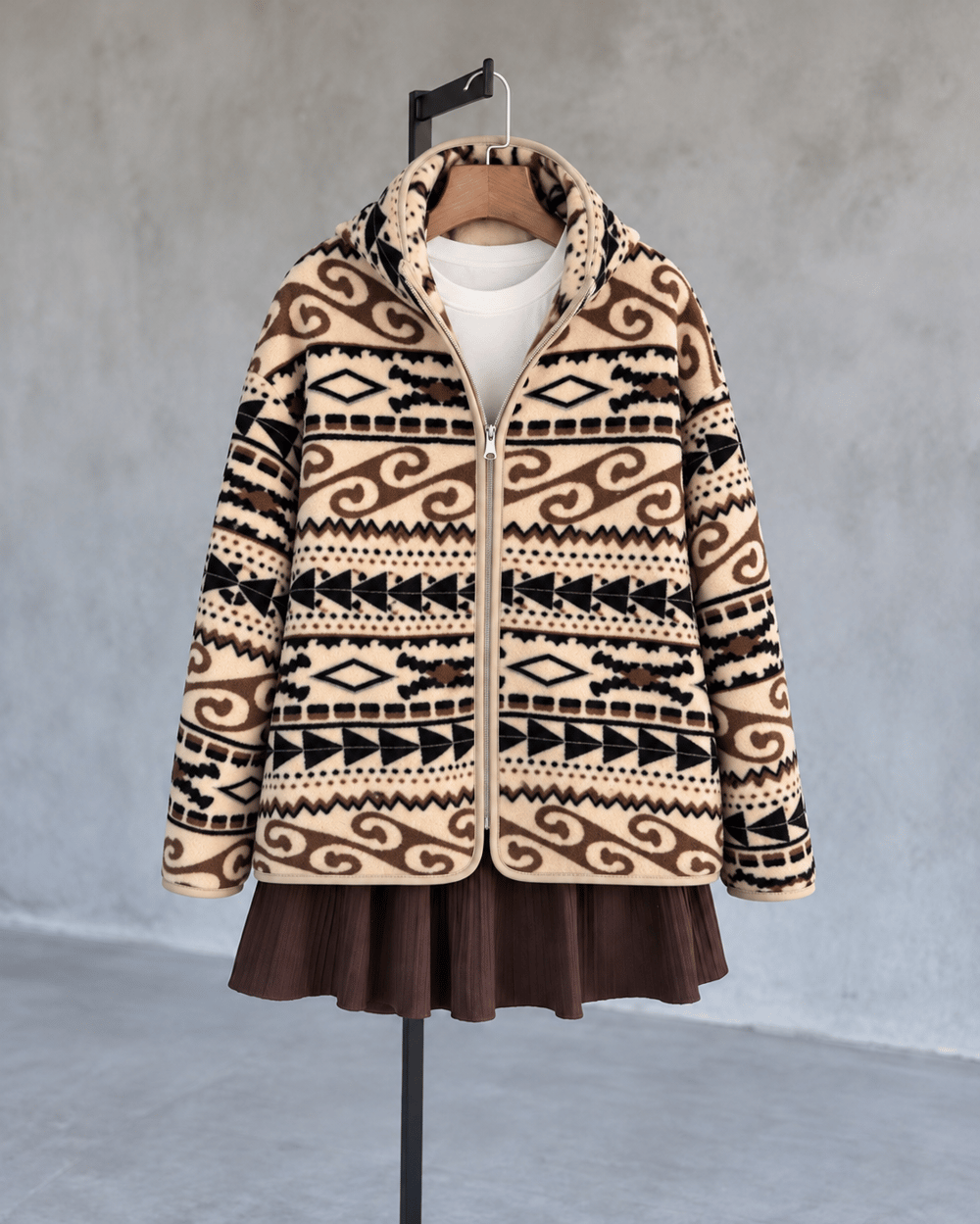 Kahve Desenli Polar Sweatshirt