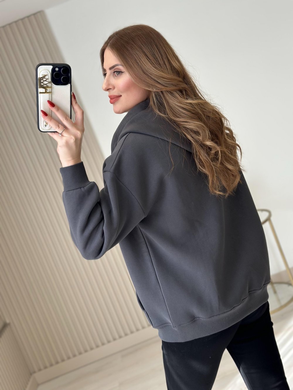Kapşonlu İçi Şardonlu Basıc Sweat Antrasit