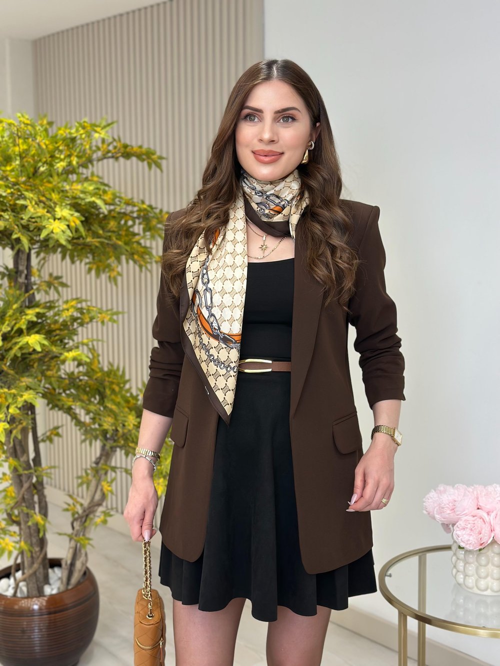 Kolu Büzgü Detaylı Blazer Ceket Acı Kahve