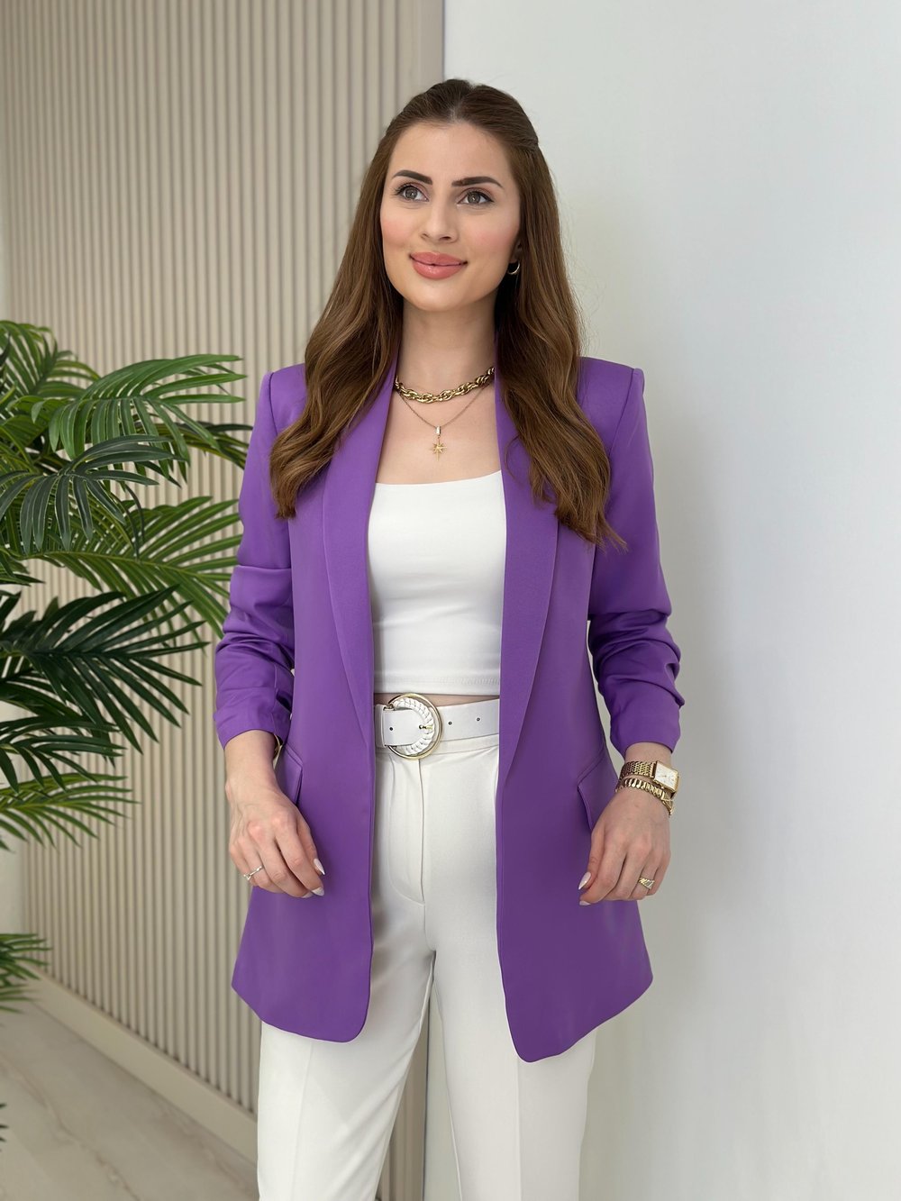 Kolu Büzgü Detaylı Blazer Leylak