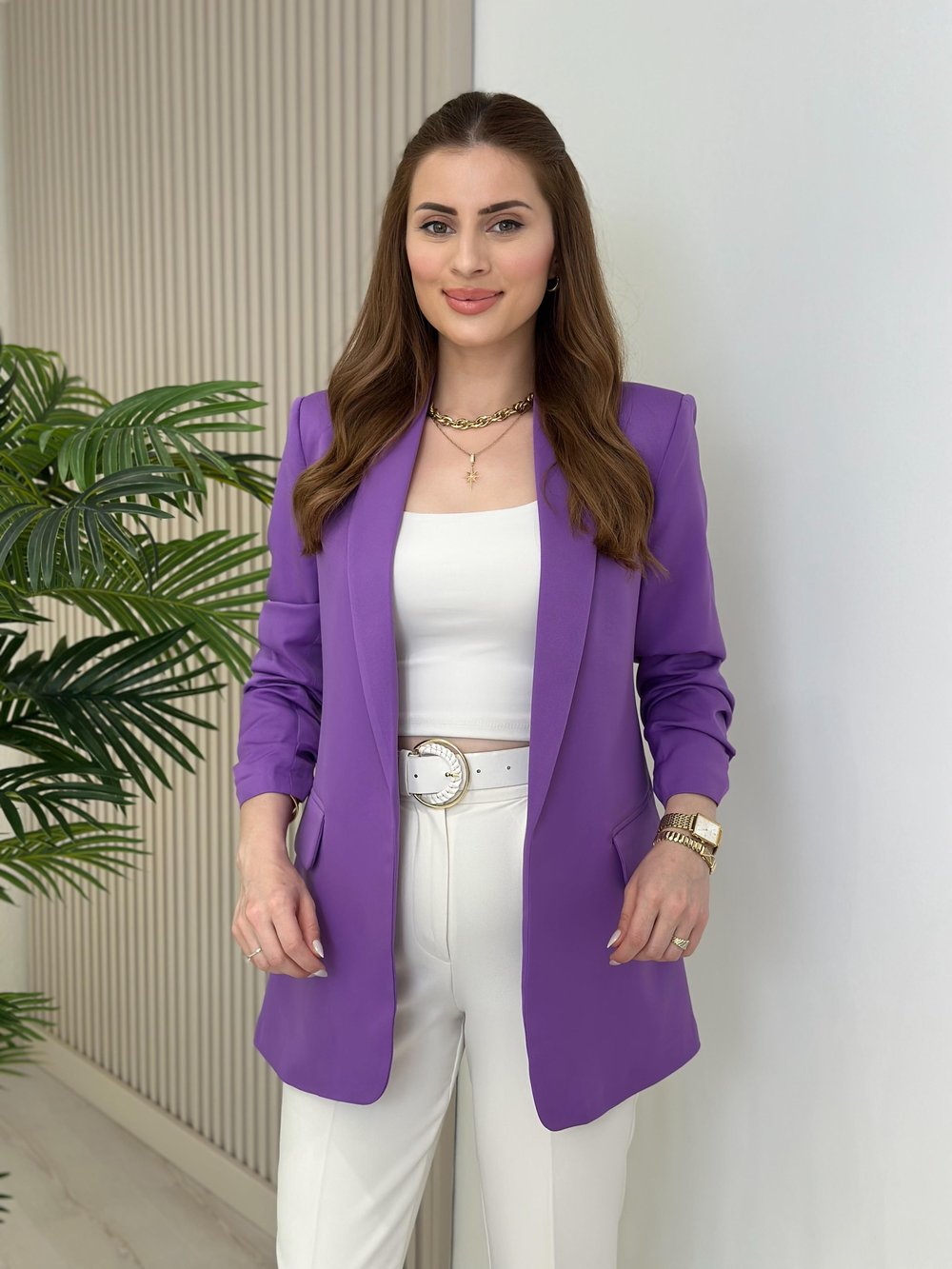 Kolu Büzgü Detaylı Blazer Leylak