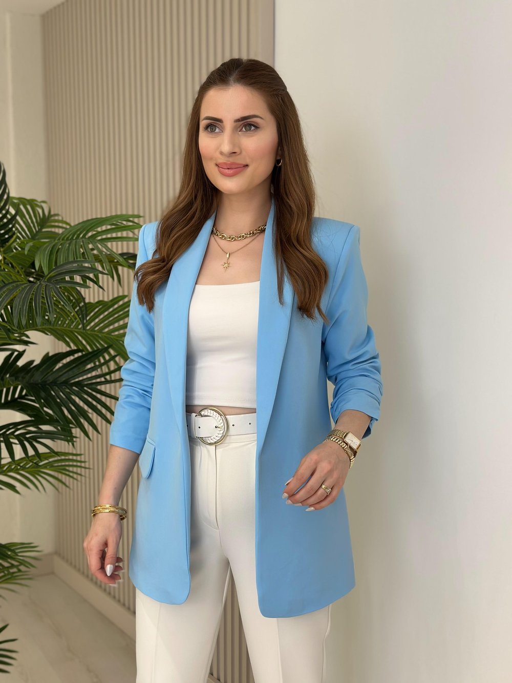 Kolu Büzgü Detaylı Blazer Mavi