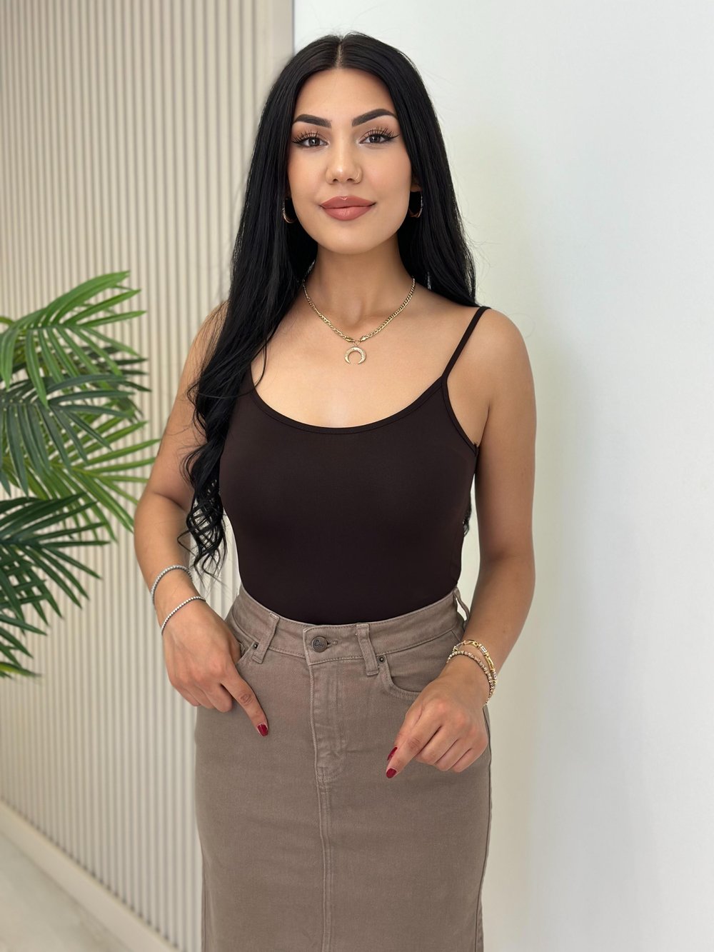 Likralı Askılı Atlet Kahve