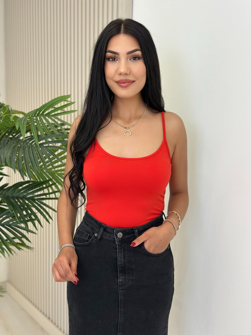 Likralı Askılı Atlet Kırmızı