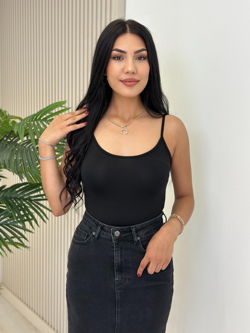 Likralı Askılı Atlet Siyah