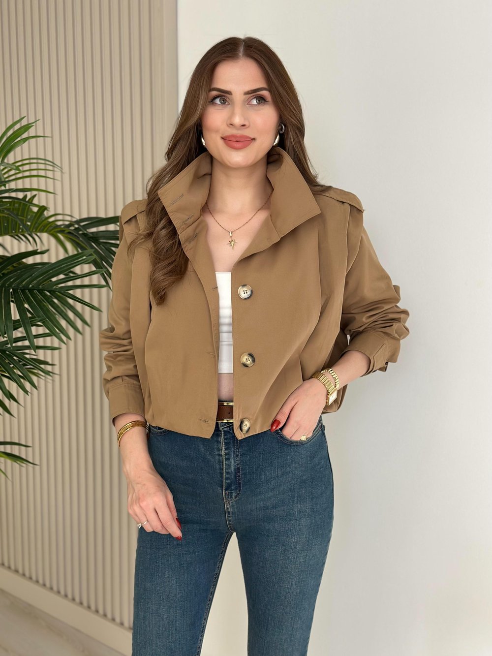 Marka Model Omuzdarı Apoletli Drapeli Trenç Camel