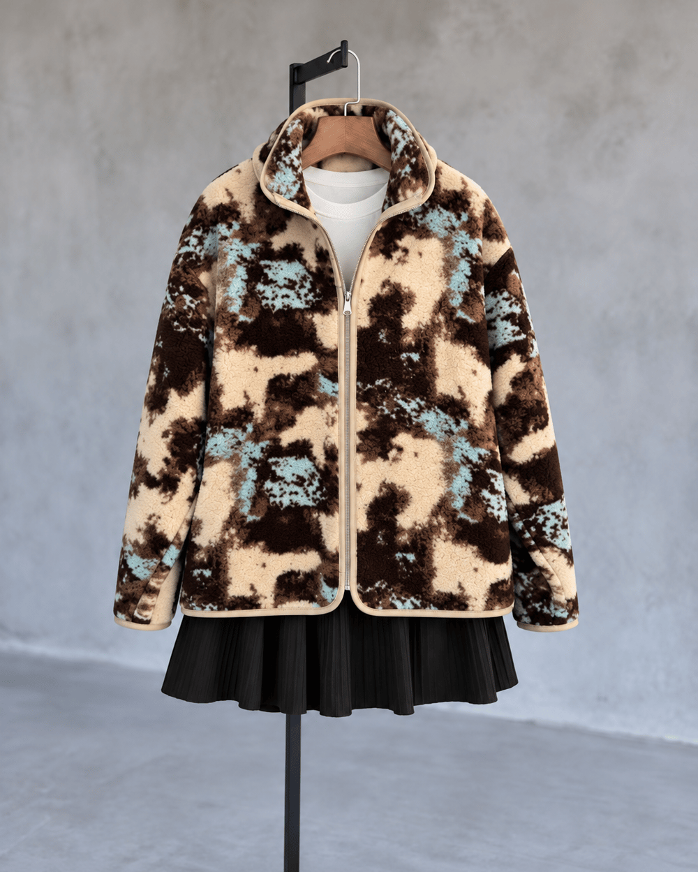 Mavi Desenli Polar Sweatshirt