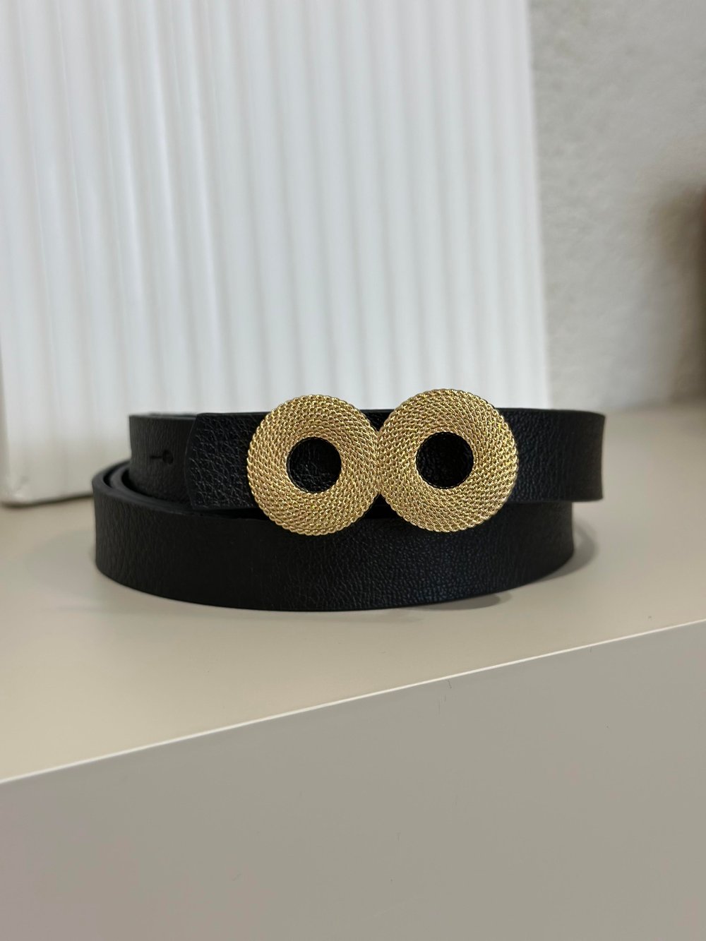 Mini Halkalı Gold Tokalı Kemer Siyah