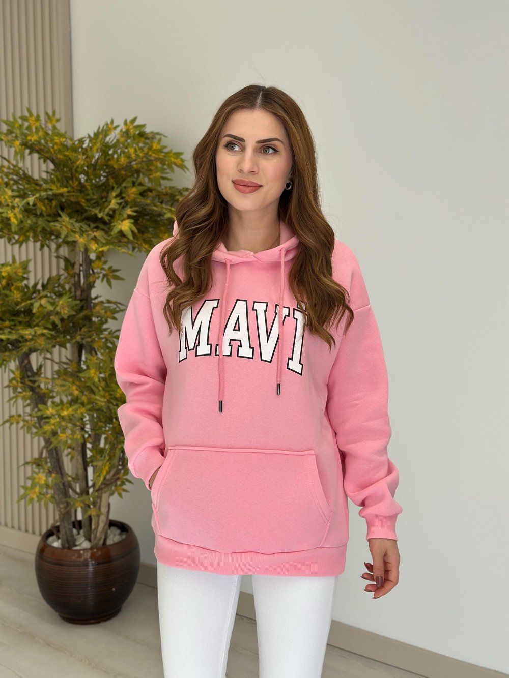 Orj Marka Üç İplik İçi Şardonlu Sweatshirt Pembe