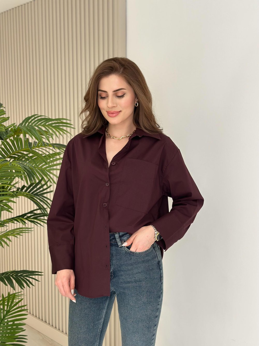 Premium Kalite Poplin Oversıze Gömlek Bordo
