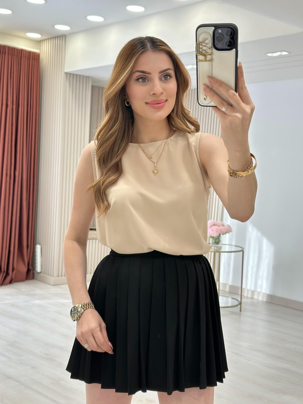 Sıfır Kol Rahat Kalıp Basıc Bluz Bej
