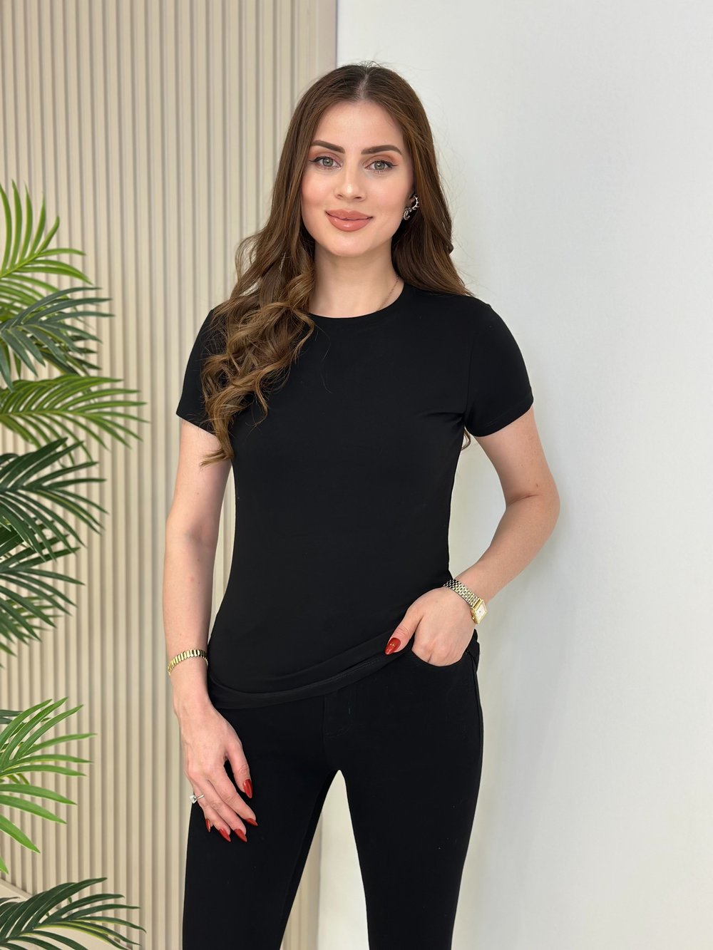 Sıfır Yaka Kısa Kollu Likralı Tshirt Siyah