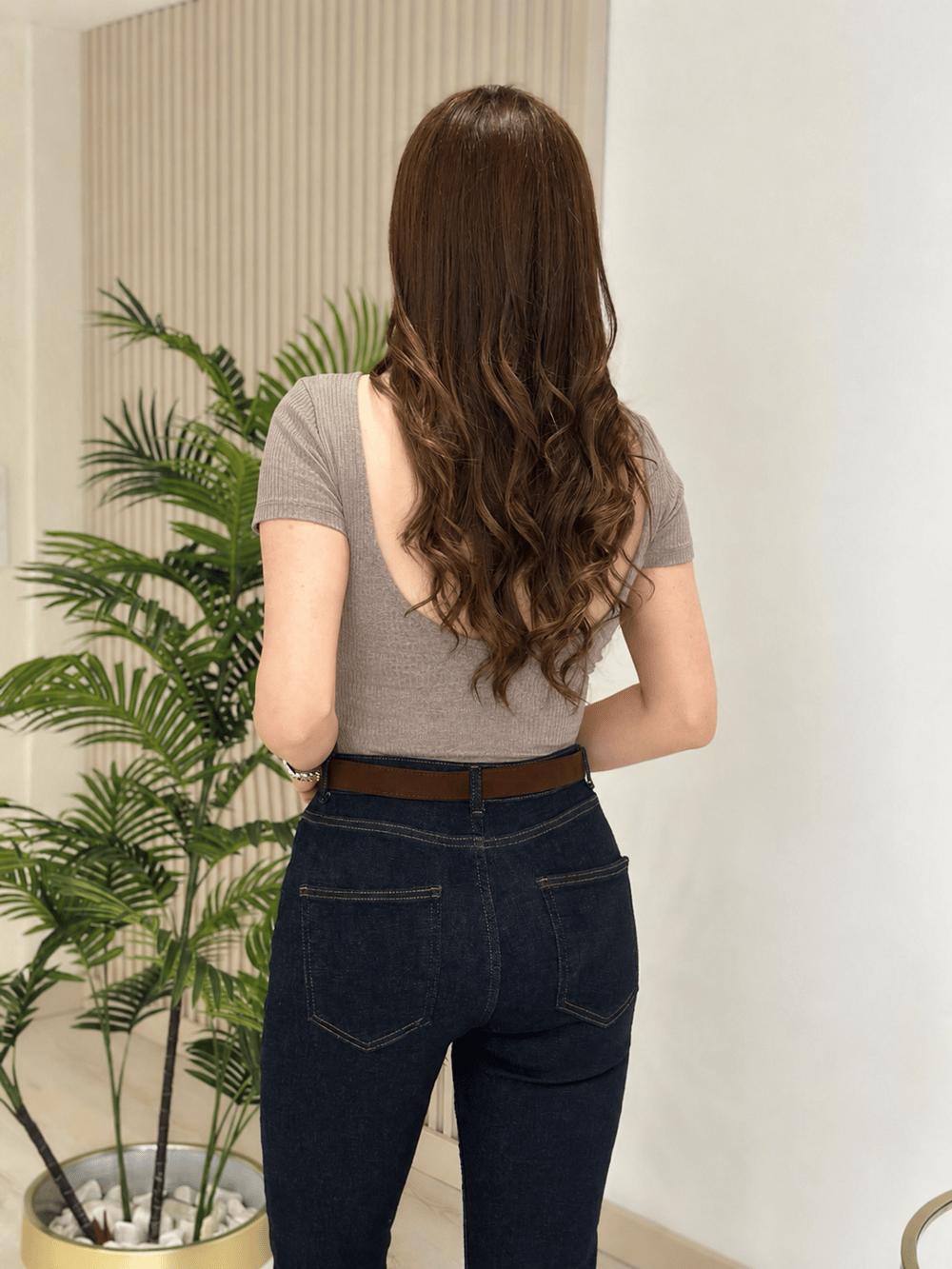 Sırt Detaylı Fitilli Orj. Marka Bodysuit Vizon