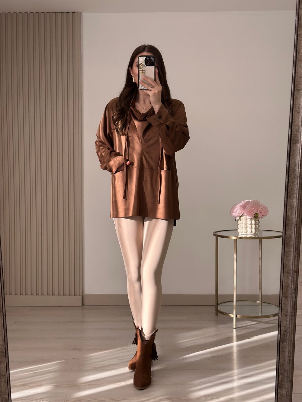 Süet Degaje Yaka Marka Muadili Sweatshirt Taba