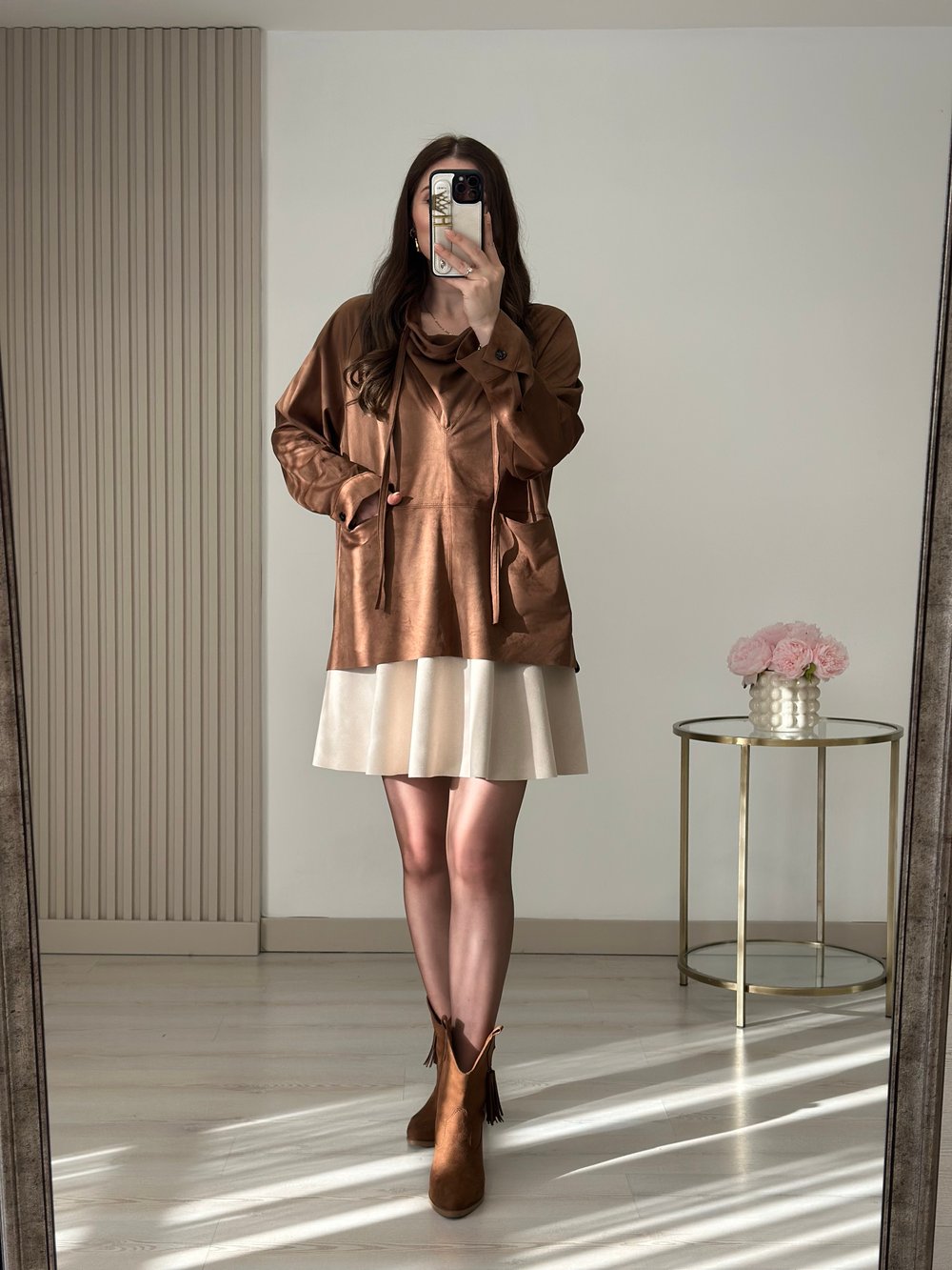 Süet Degaje Yaka Marka Muadili Sweatshirt Taba