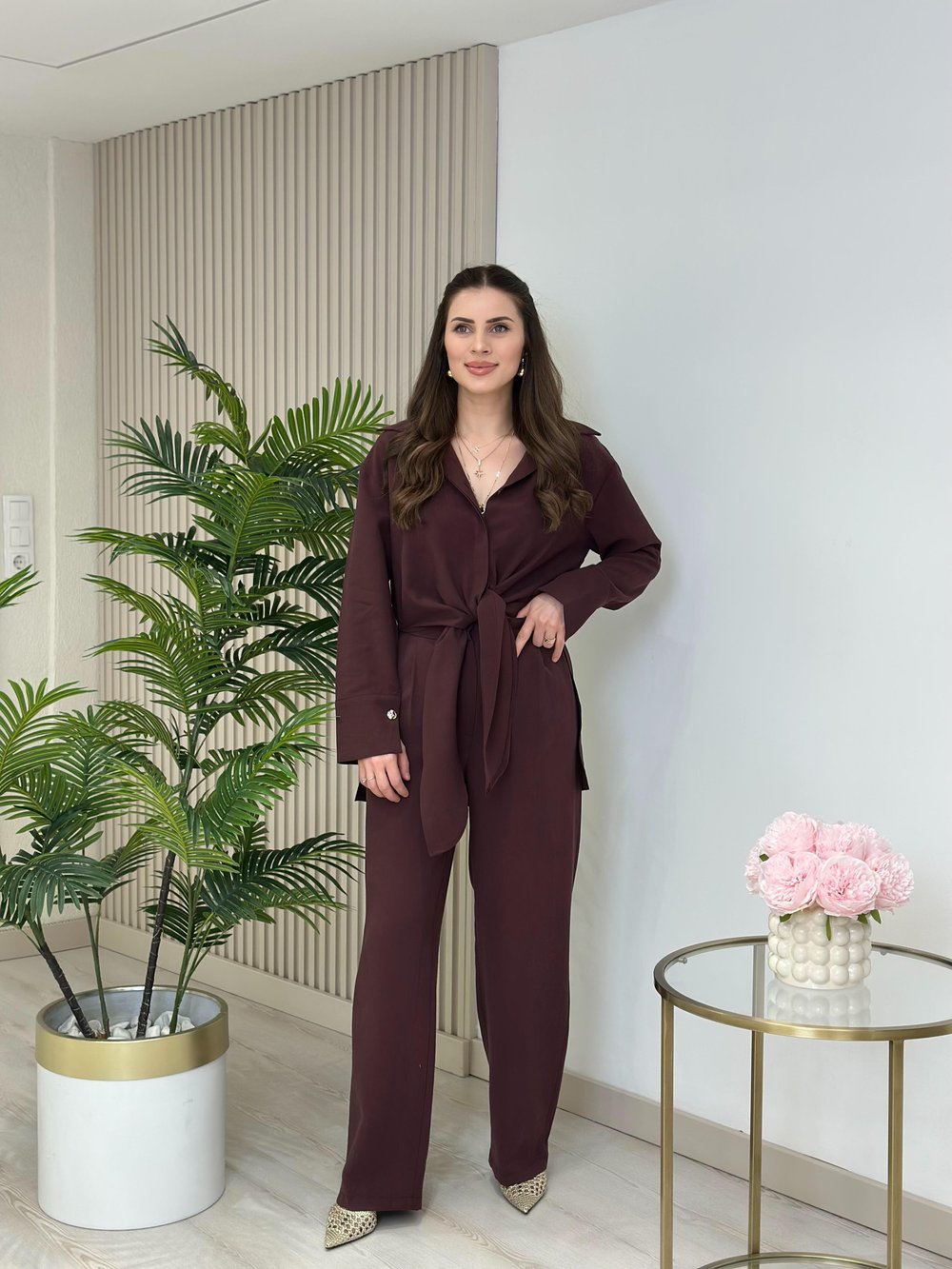 Tensel Kumaş Önü Bağlama Detaylı Takım Bordo