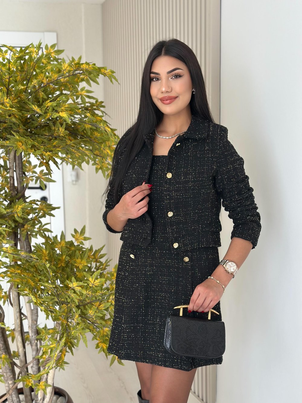 Tüvit Kumaş Ceketli Elbise Takım