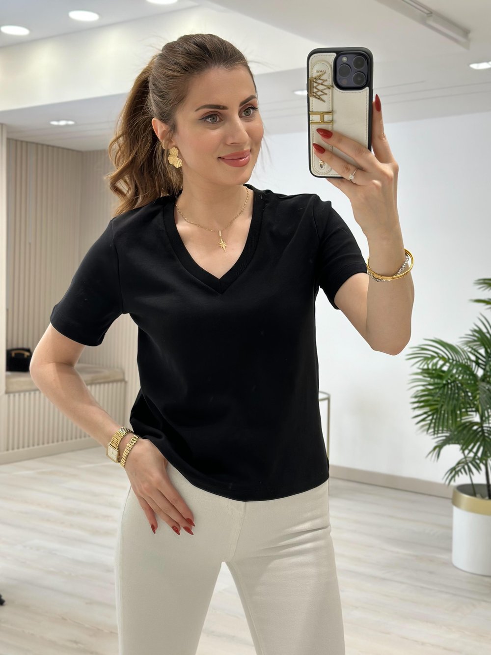 V Yaka Basıc Tshirt Siyah